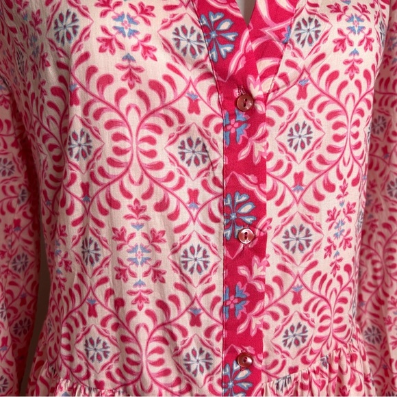 Zara Printed Midi Dress Pink Floral Button Front Tiered Boho Cotton 5029/ - Picture 7 of 13